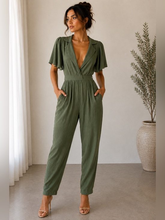 Here Comes The Sun Pants - Here Comes the Sun Olive Green Open Back Tie Jumpsuit